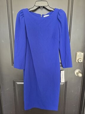 Calvin Klein Blue Sheath Dress Size 4 Women Long Sleeve Knee Length NWT Cocktail